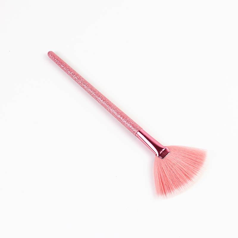 free sample ODM/OEM top quality professional portable two-tone nano hair plastic private label mini single pink fan makeup brush